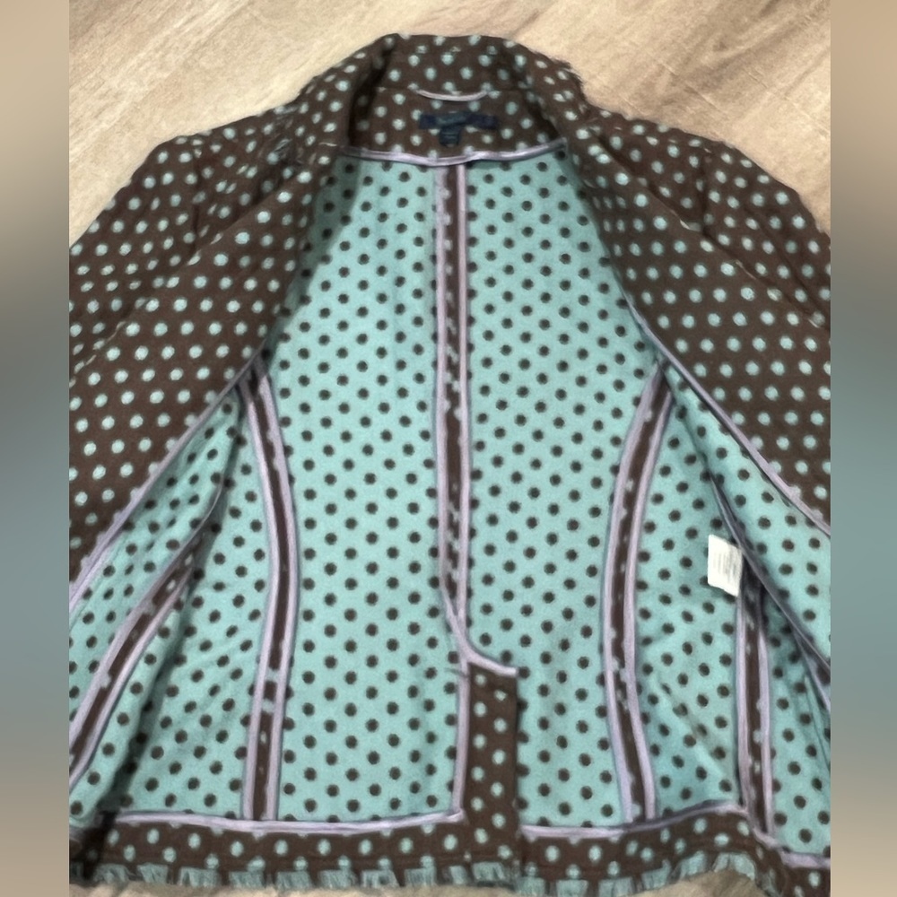 Boden Size 14 Wool Blend Polka Dot Fringe Seam Unlined Unstructured Soft Blazer - Picture 13 of 14